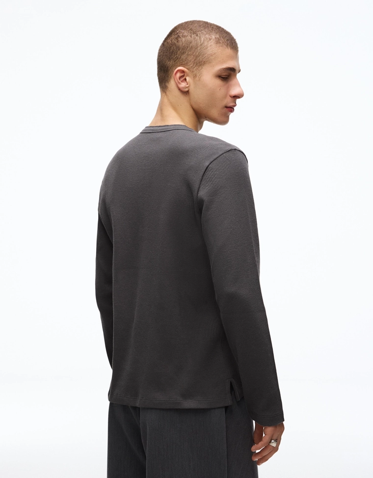 Футболка хенли с длинными зауженными рукавами