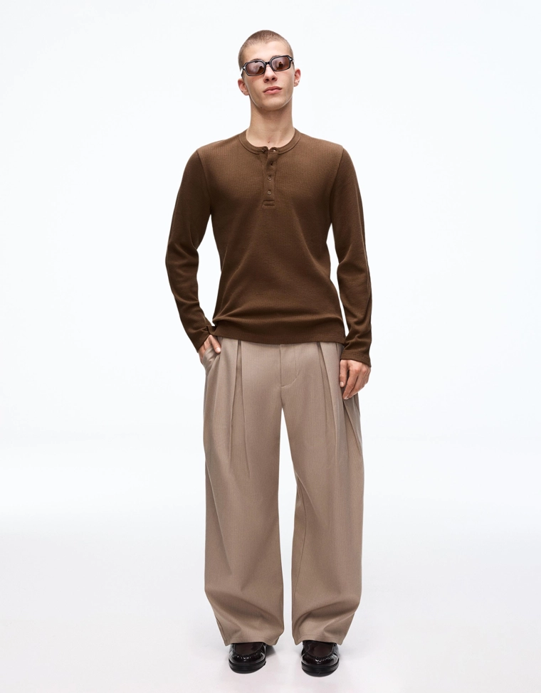 Футболка хенли с длинными зауженными рукавами