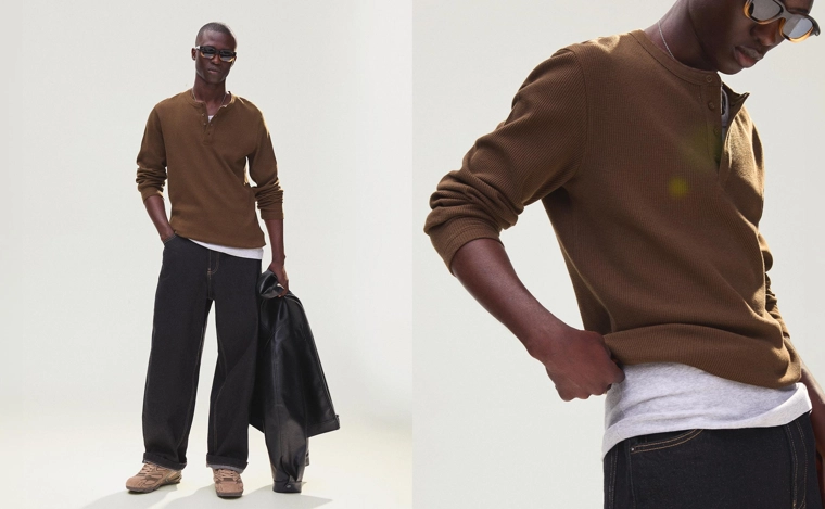 Футболка хенли с длинными зауженными рукавами