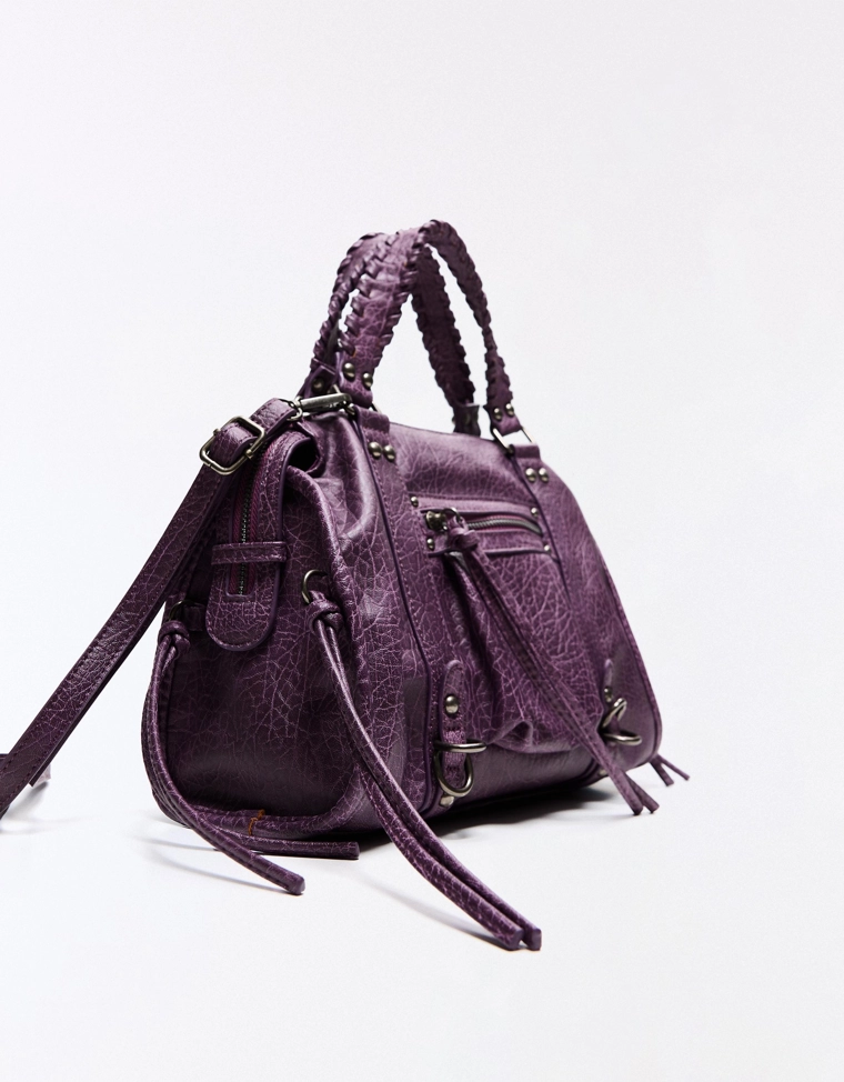 Сумка-боулинг с эффектом поношенности и ремешками