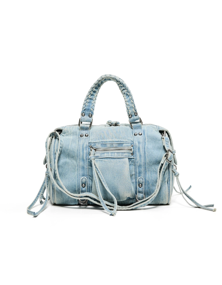 Сумка-боулинг с эффектом потертости и ремешками