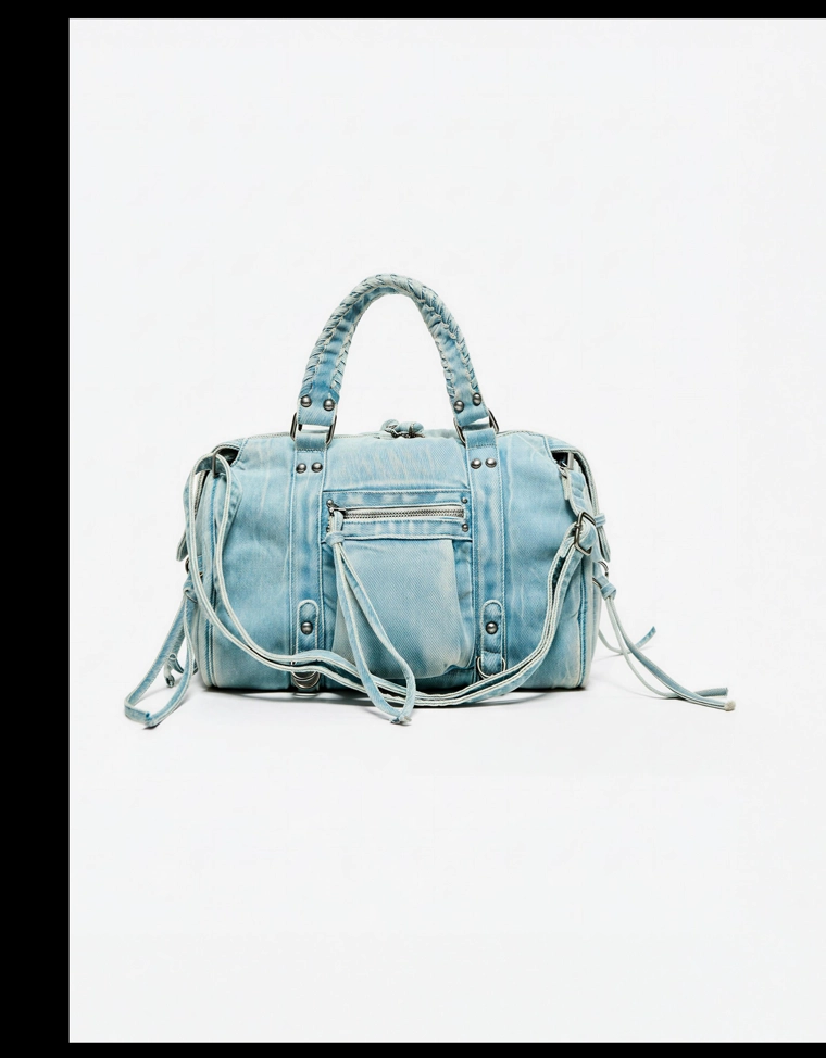 Сумка-боулинг с эффектом потертости и ремешками