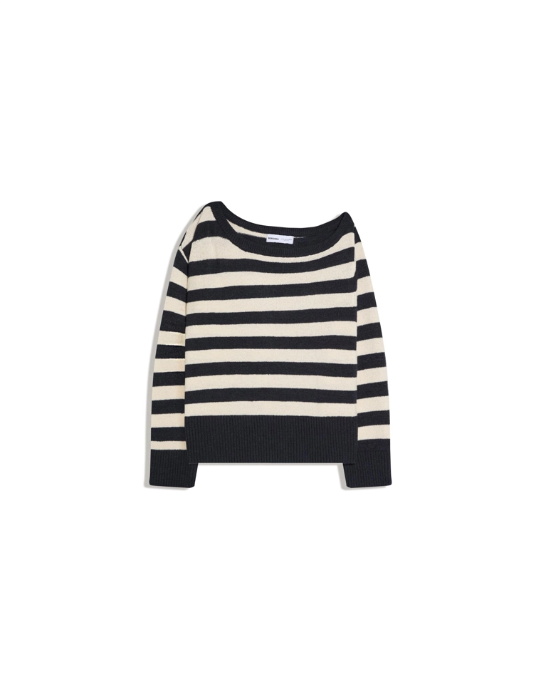 Свитер асимметричного кроя в стиле рустик в полоску