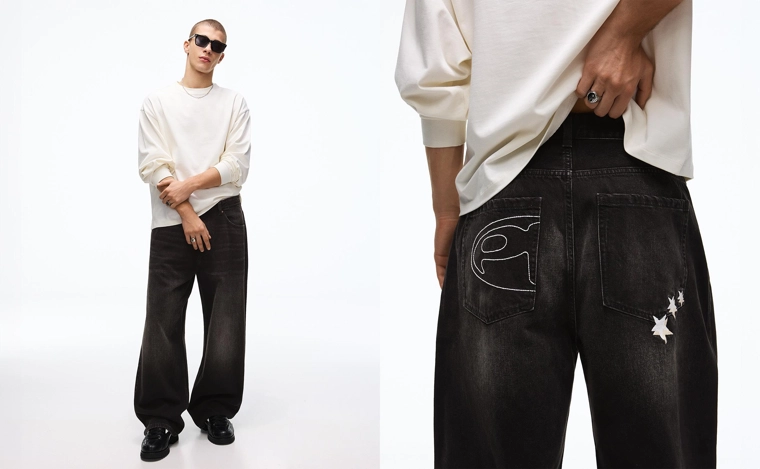 Джинсы barrel с вышивкой