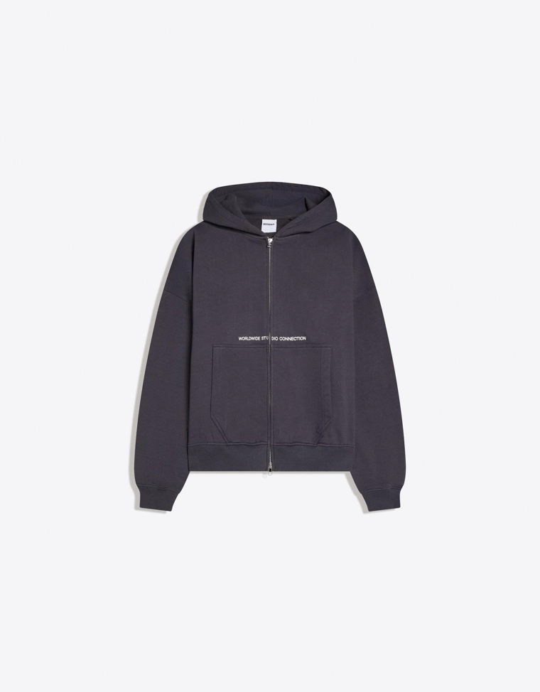 Укороченная толстовка геометрического кроя на молнии с принтом