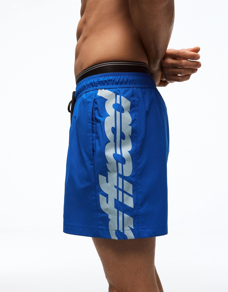 Плавки свободного кроя с двойным поясом и принтом