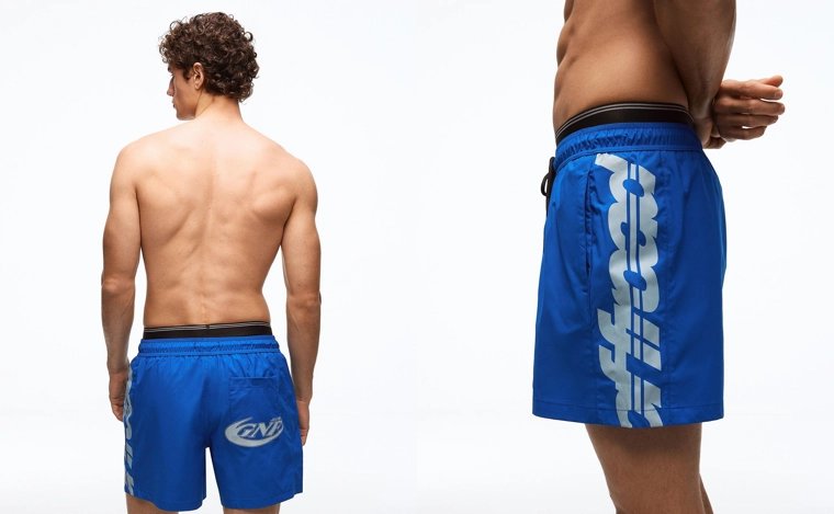 Плавки свободного кроя с двойным поясом и принтом