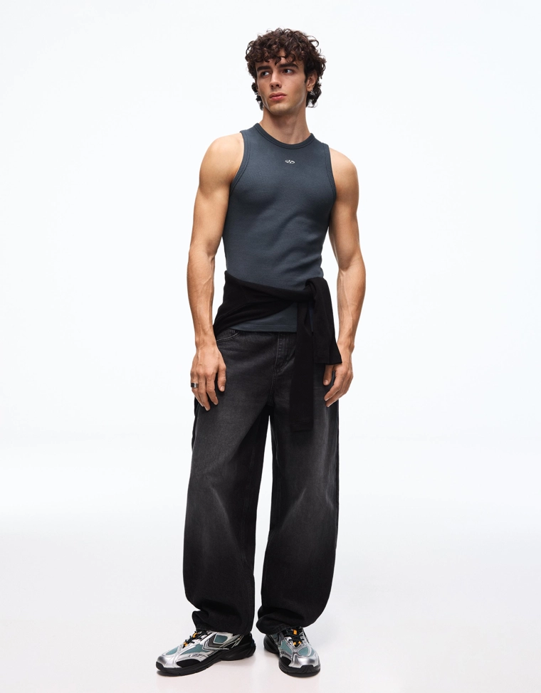 Майка из рифленой ткани с принтом