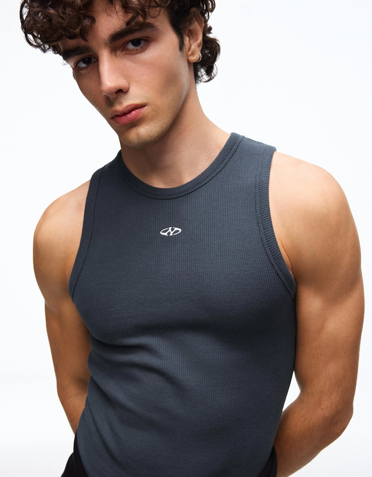 Майка из рифленой ткани с принтом