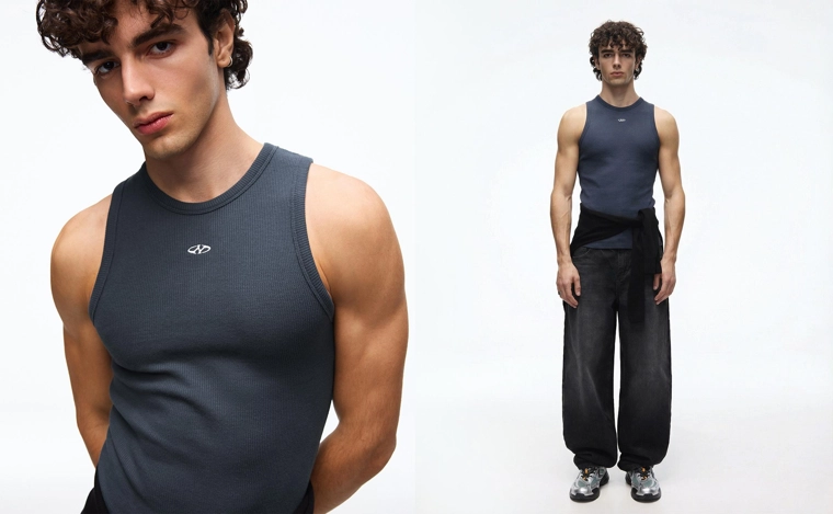 Майка из рифленой ткани с принтом