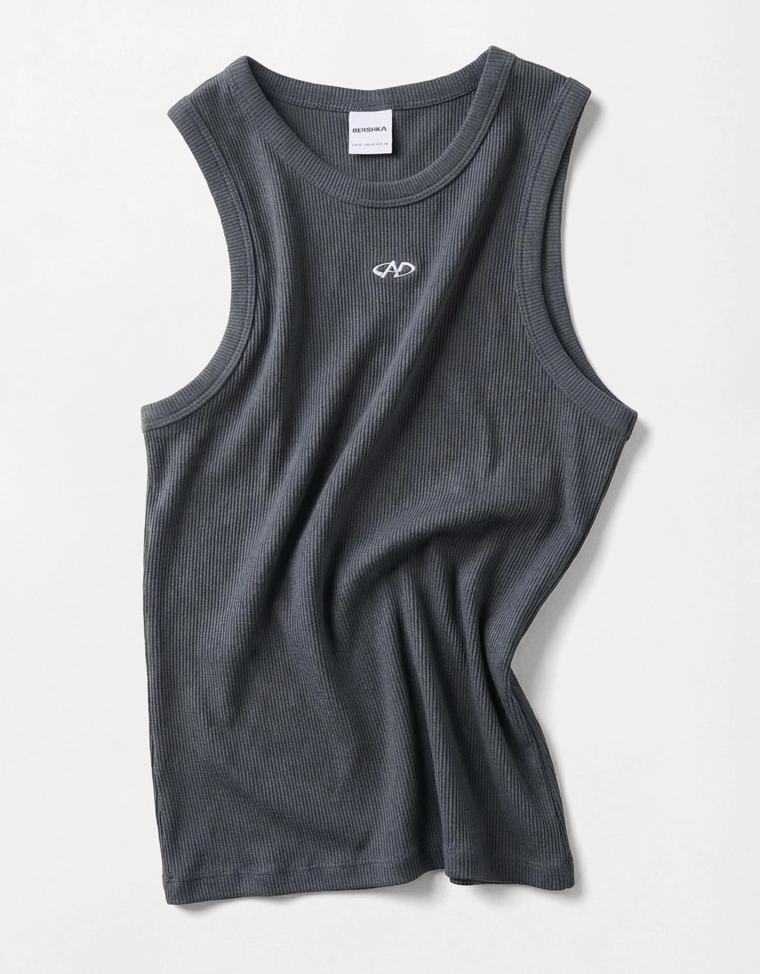 Майка из рифленой ткани с принтом