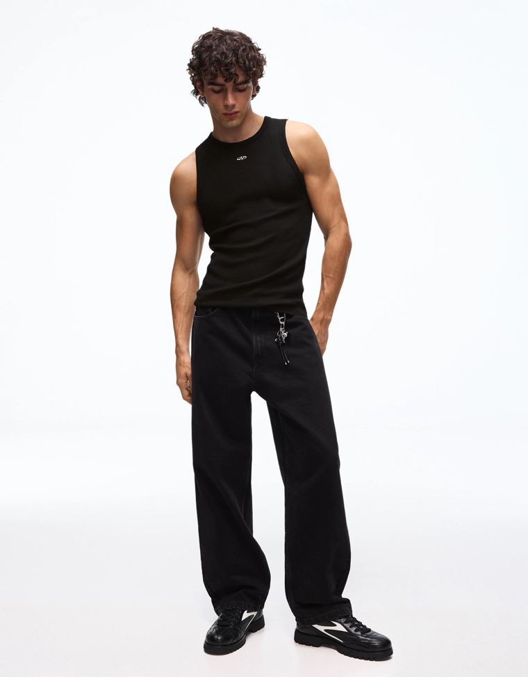 Майка из рифленой ткани с принтом