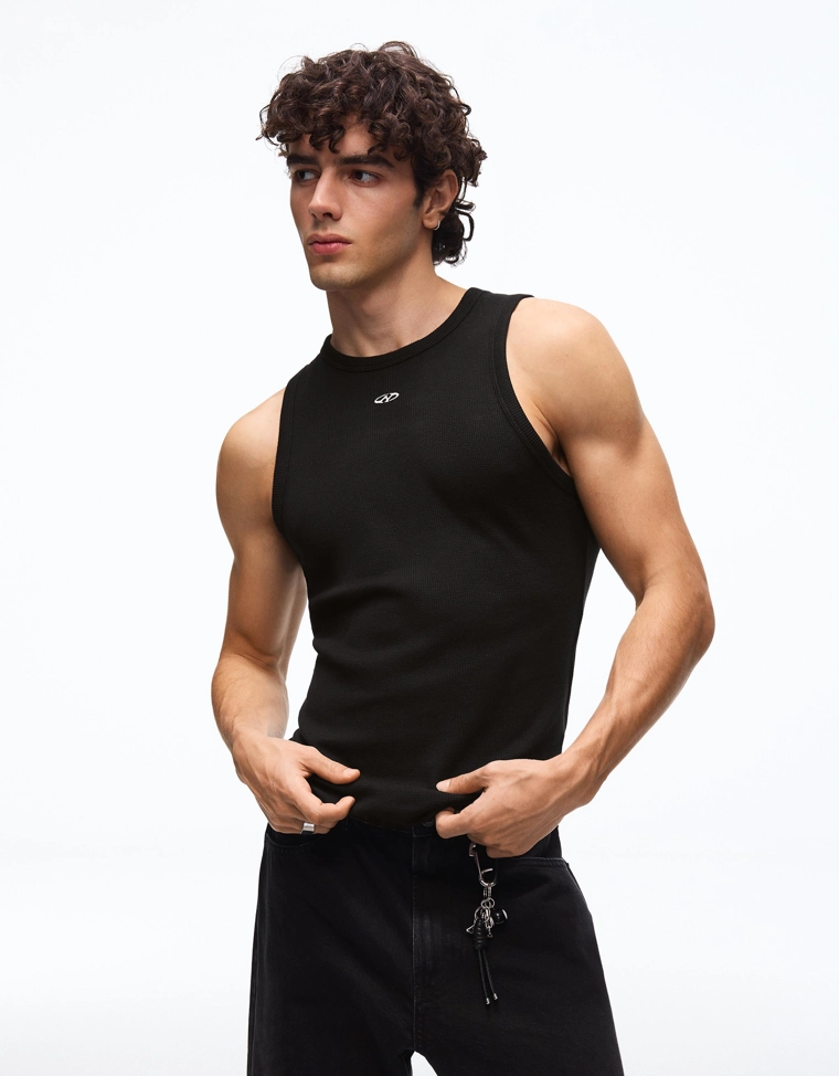 Майка из рифленой ткани с принтом