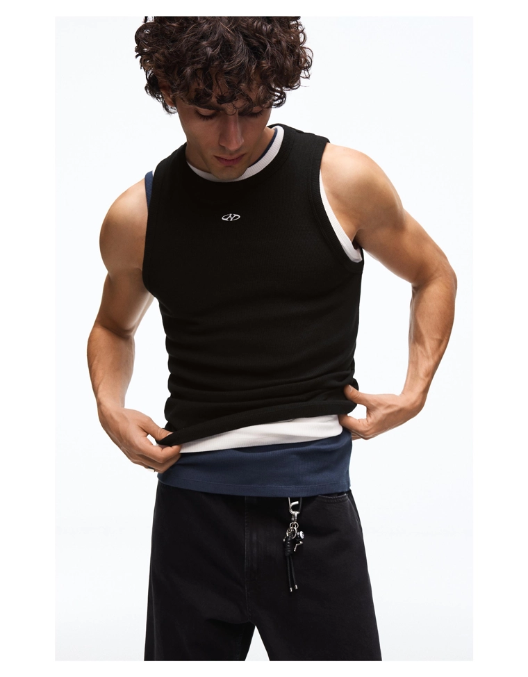 Майка из рифленой ткани с принтом