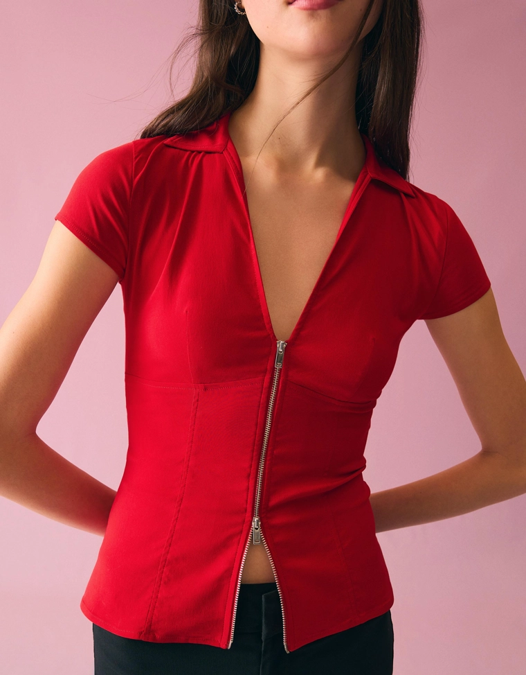 Рубашка на молнии с короткими рукавами