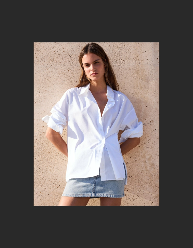 Рубашка с длинными рукавами и запахом на пуговицах