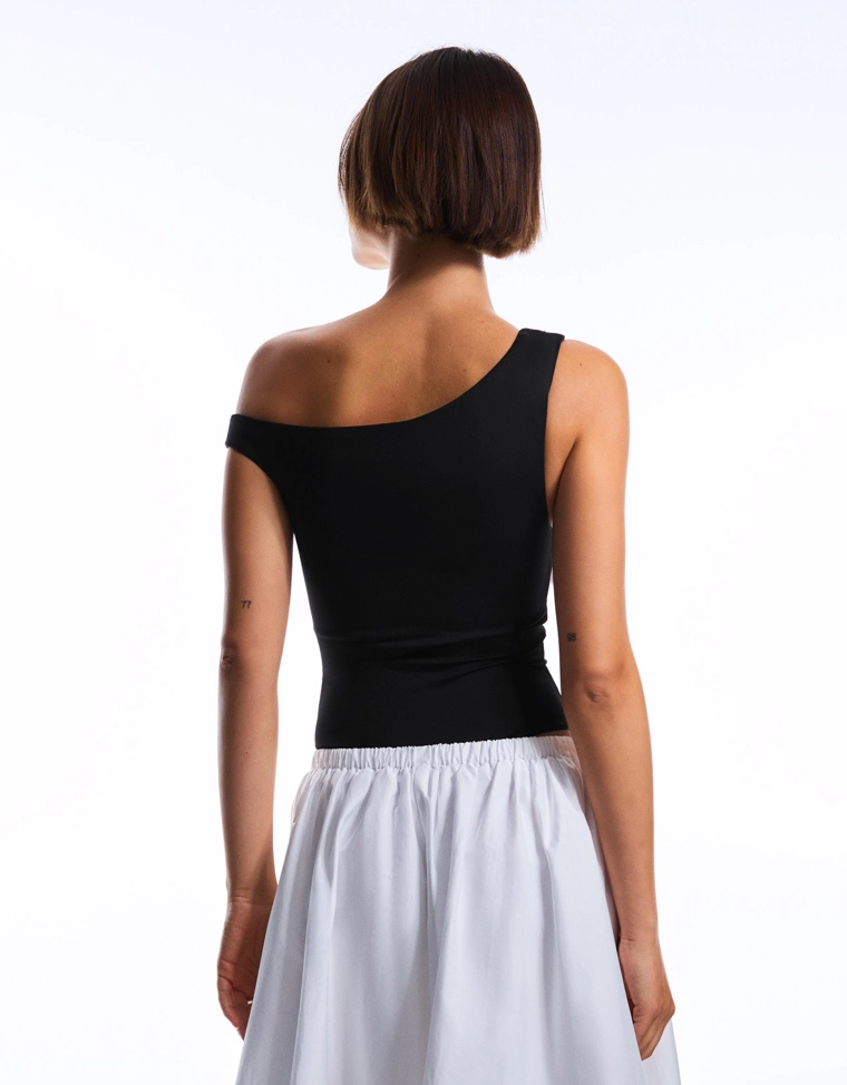 Боди асимметричного кроя с бретелью и сборками