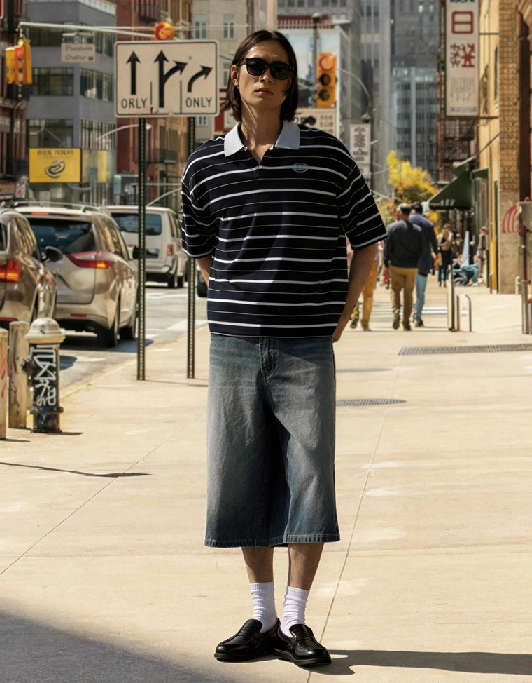 Поло с короткими рукавами, в полоску и с вышивкой