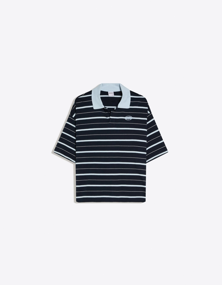 Поло с короткими рукавами, в полоску и с вышивкой