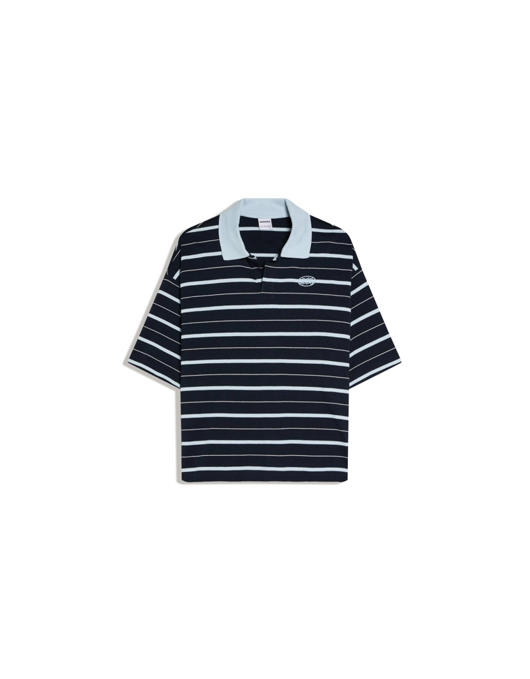 Поло с короткими рукавами, в полоску и с вышивкой