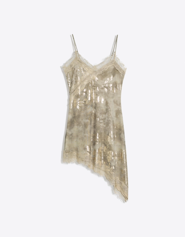 Мини-платье из полупрозрачной ткани с отделкой кружевом