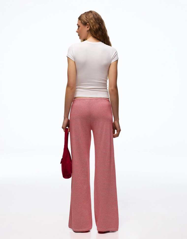 Брюки прямого кроя в полоску с принтом