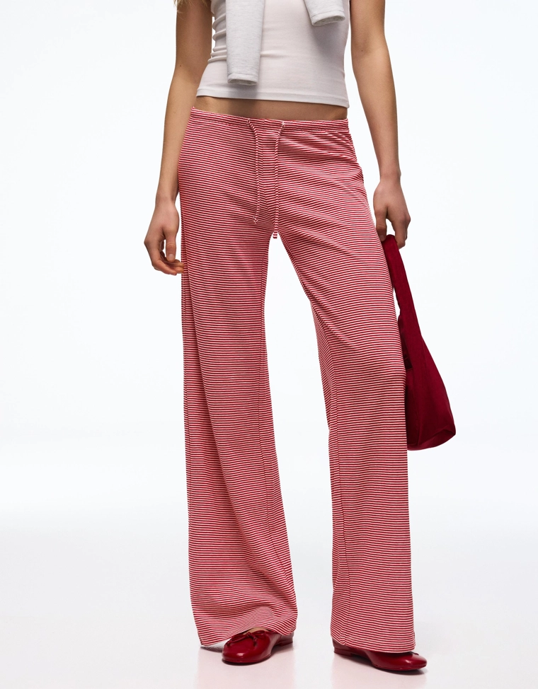 Брюки прямого кроя в полоску с принтом