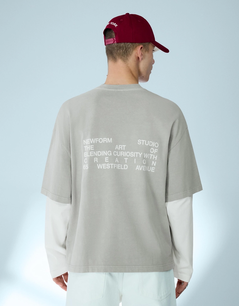 Футболка с принтом и двойными рукавами