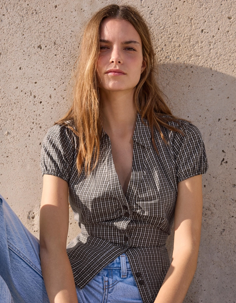 Рубашка из поплина с короткими рукавами и завязками