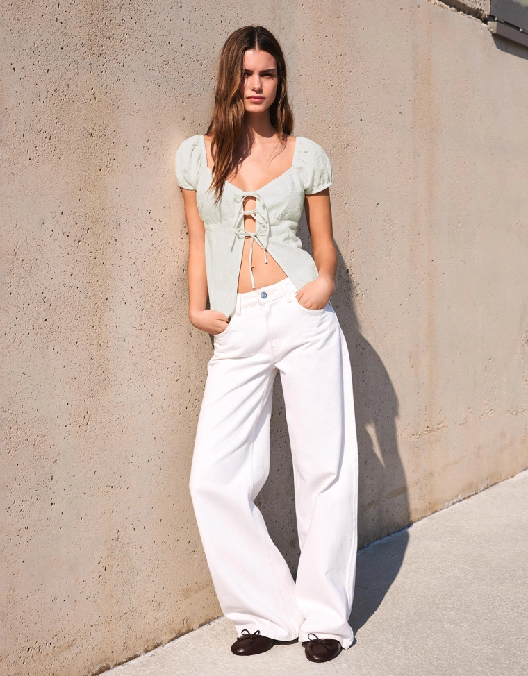 Блузка в стиле рустик с завязками