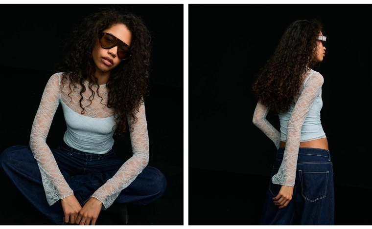 Кружевная футболка с длинными рукавами