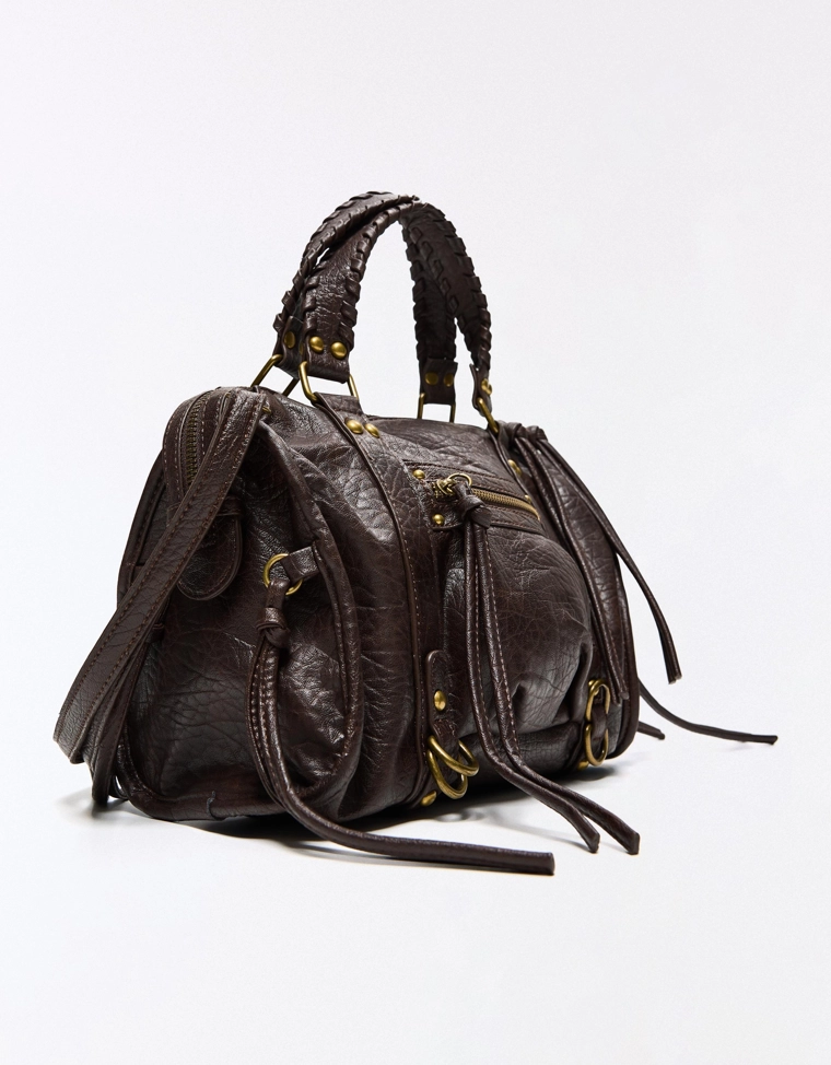 Сумка-боулинг с эффектом поношенности и ремешками