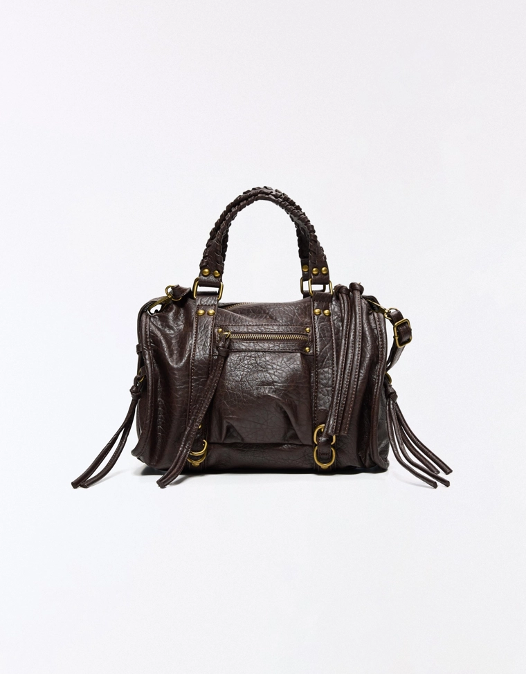 Сумка-боулинг с эффектом поношенности и ремешками