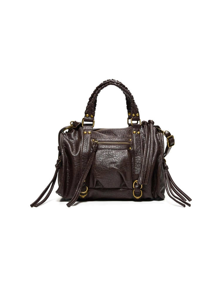 Сумка-боулинг с эффектом поношенности и ремешками