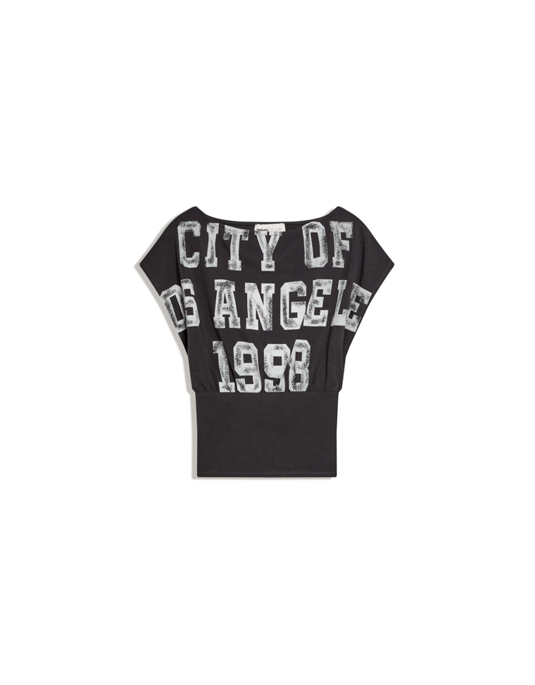 Футболка асимметричного кроя с короткими рукавами и принтом