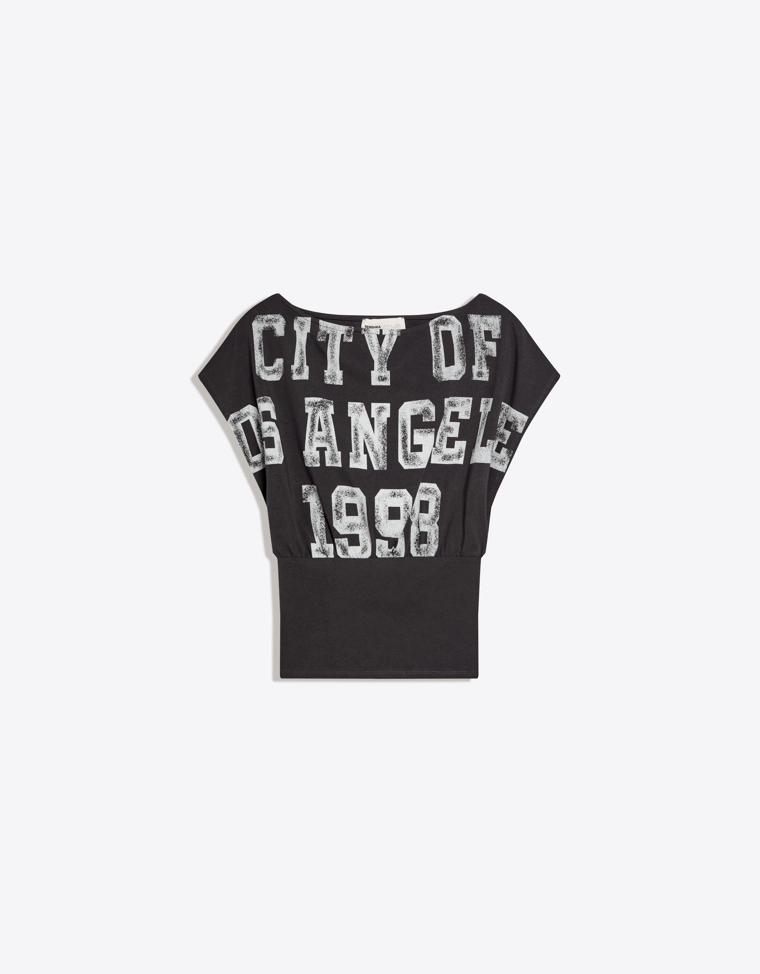 Футболка асимметричного кроя с короткими рукавами и принтом