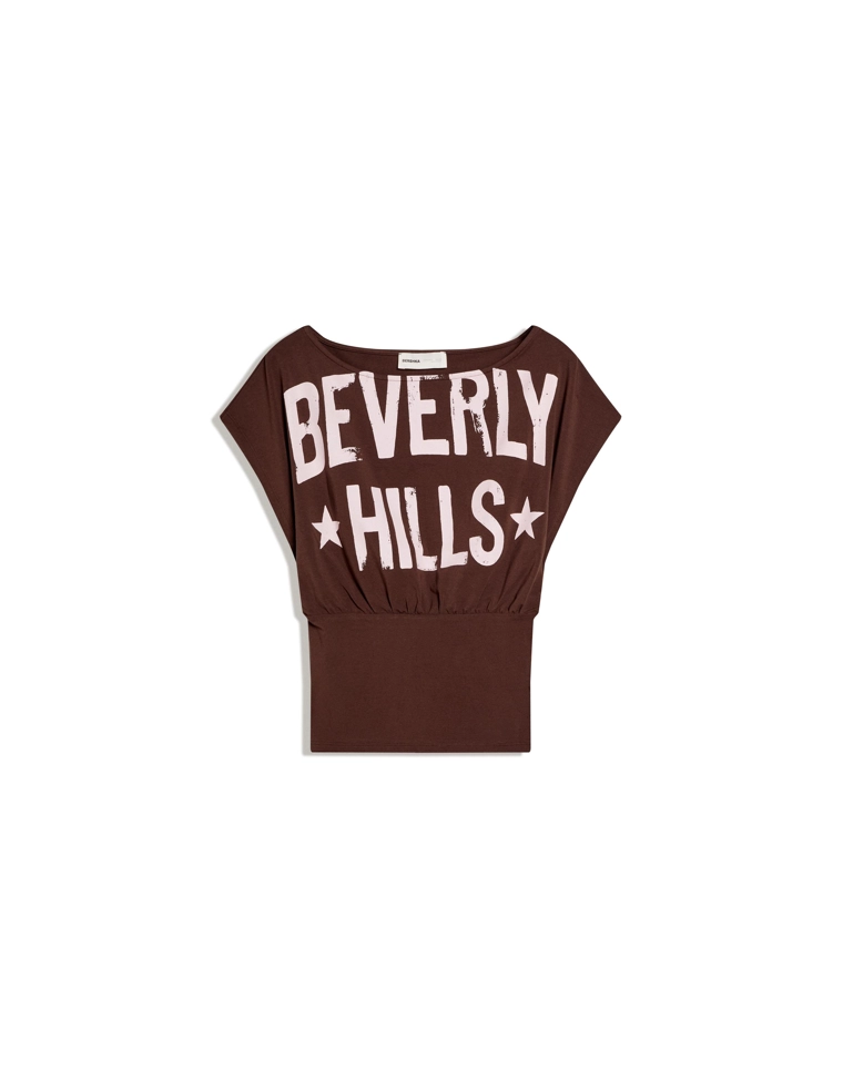 Футболка асимметричного кроя с короткими рукавами и принтом