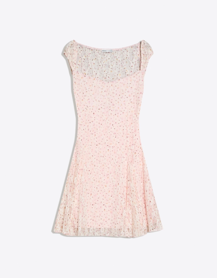 Мини-платье из кружева с принтом