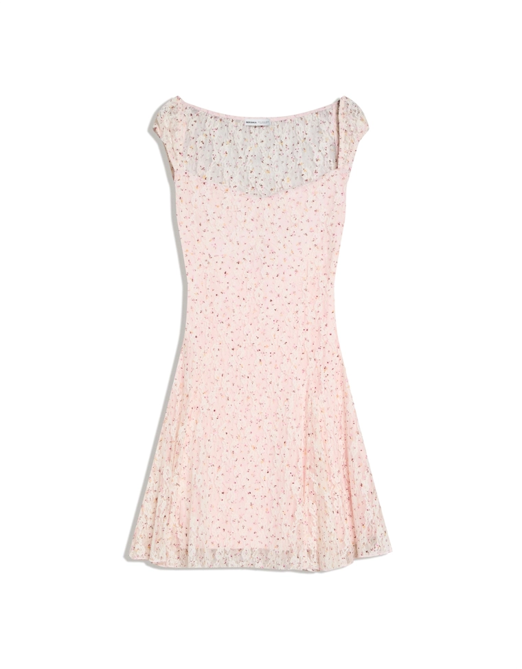 Мини-платье из кружева с принтом