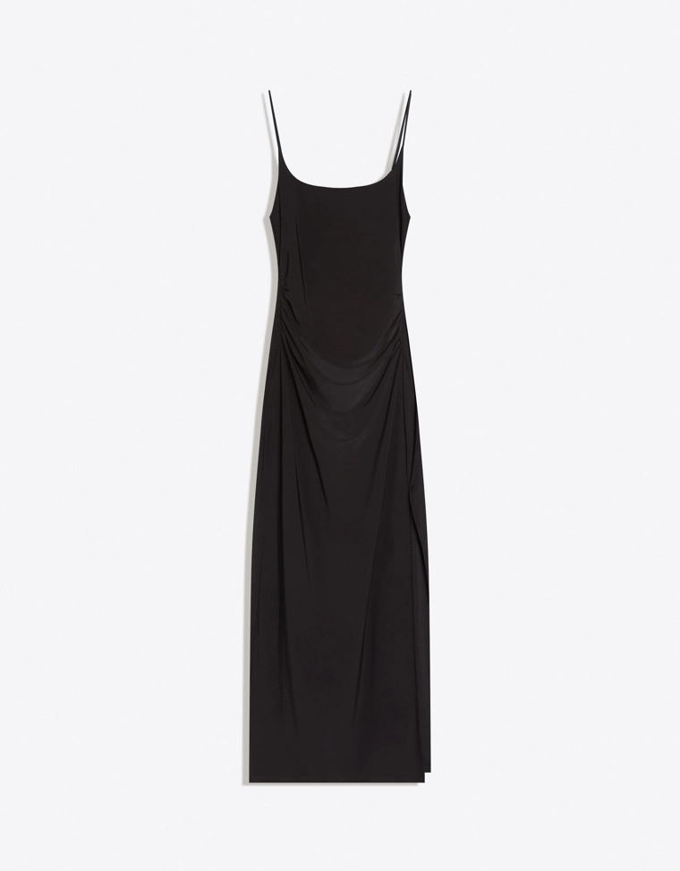 Платье миди на бретелях со сборками