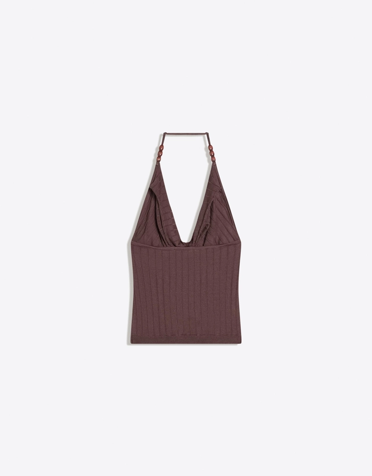 Топ с горловиной халтер и драпировкой