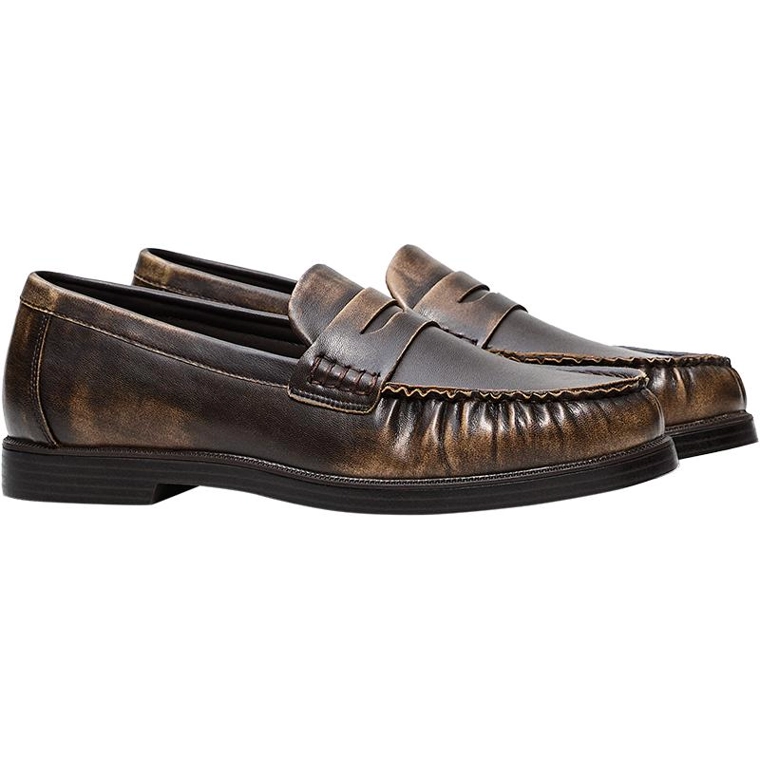 Мокасины со сборками и деталью под замшу