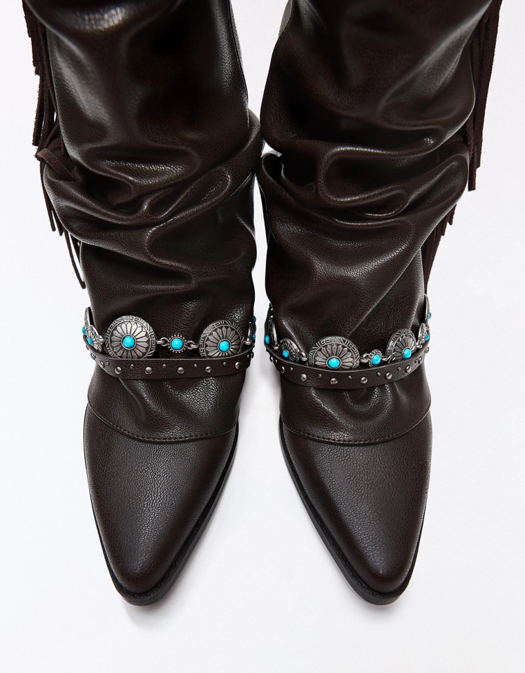 Fringed cowboy heel boots