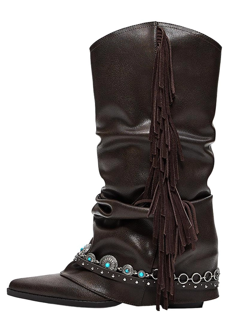 Fringed cowboy heel boots
