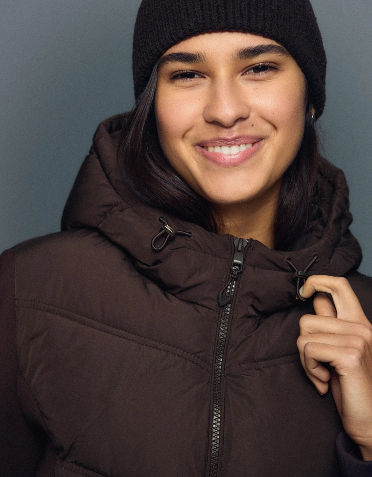 Combined hood jacket with neoprene effect