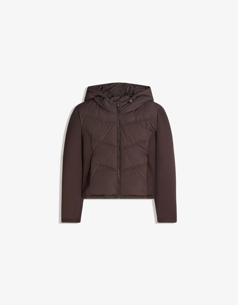 Combined hood jacket with neoprene effect