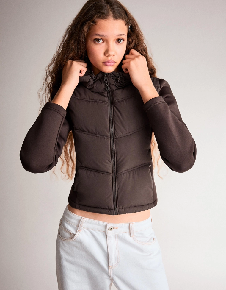 Combined hood jacket with neoprene effect