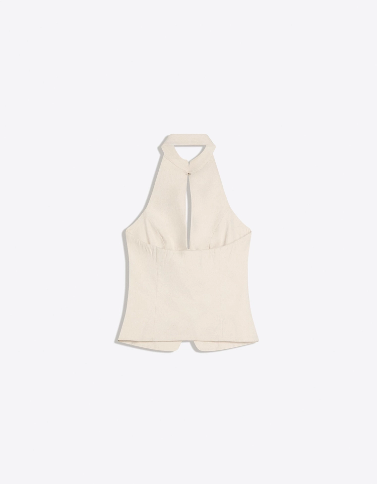 Жилет с воротником-стойкой и горловиной халтер