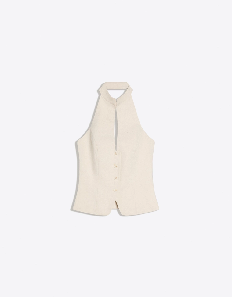 Жилет с воротником-стойкой и горловиной халтер