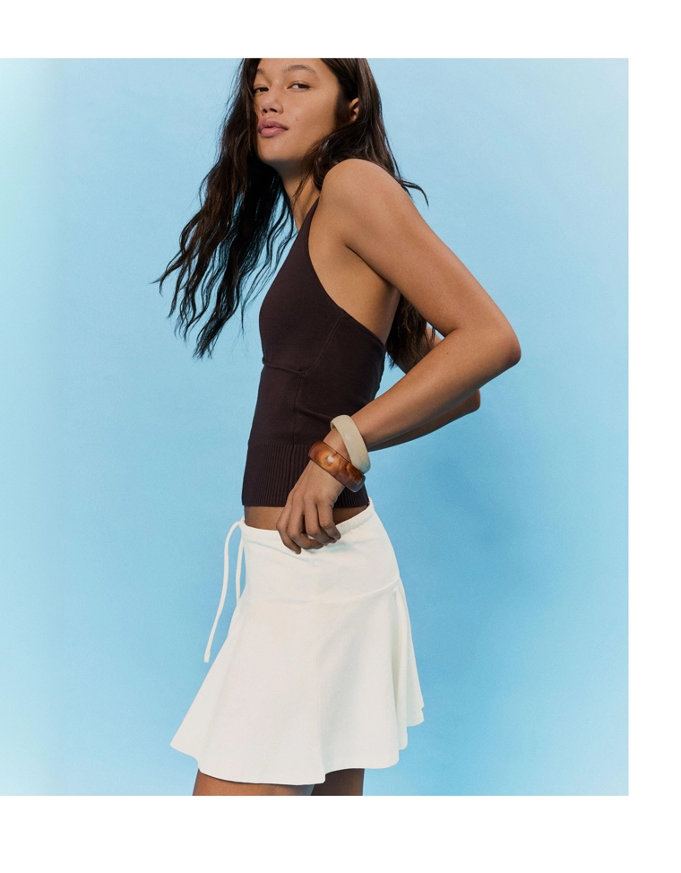 Мини-юбка-шорты с поясом на завязках